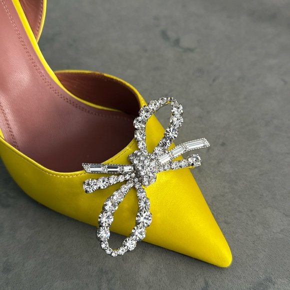 Amina Muaddi Yellow Satin Rosie Slingback Heels 95mm - Picture 6 of 11